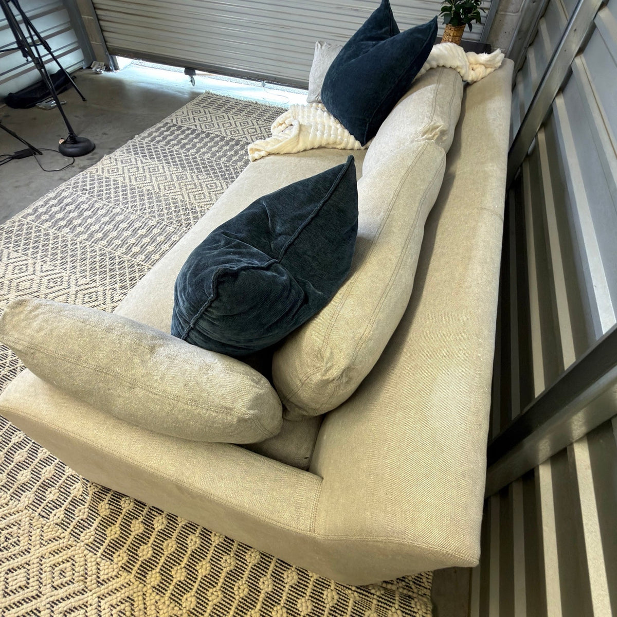 RH Belgian Track Arm 8' Sleeper Sofa – Light Oatmeal - rear and back cushion view