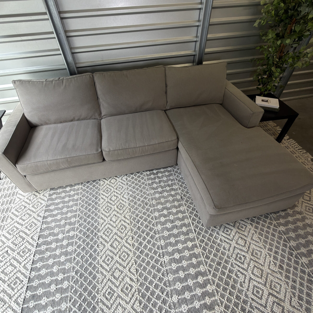 Room & Board Metro gray sofa with chaise - elevated front view