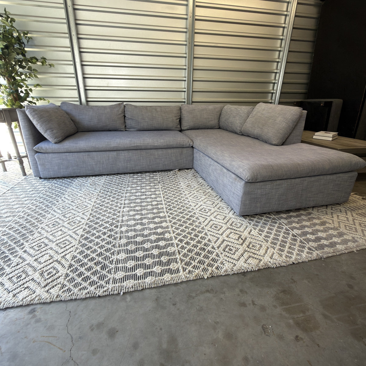 West Elm Shelter sectional full view without staging pillows