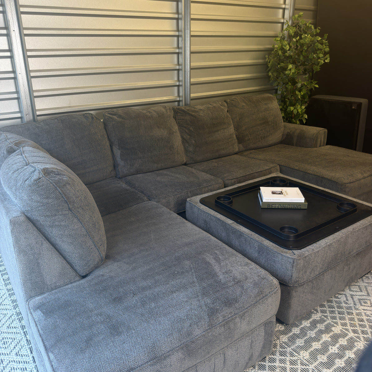 Ashley gray U-shaped sectional and storage ottoman — actual item IMG_8446.JPG