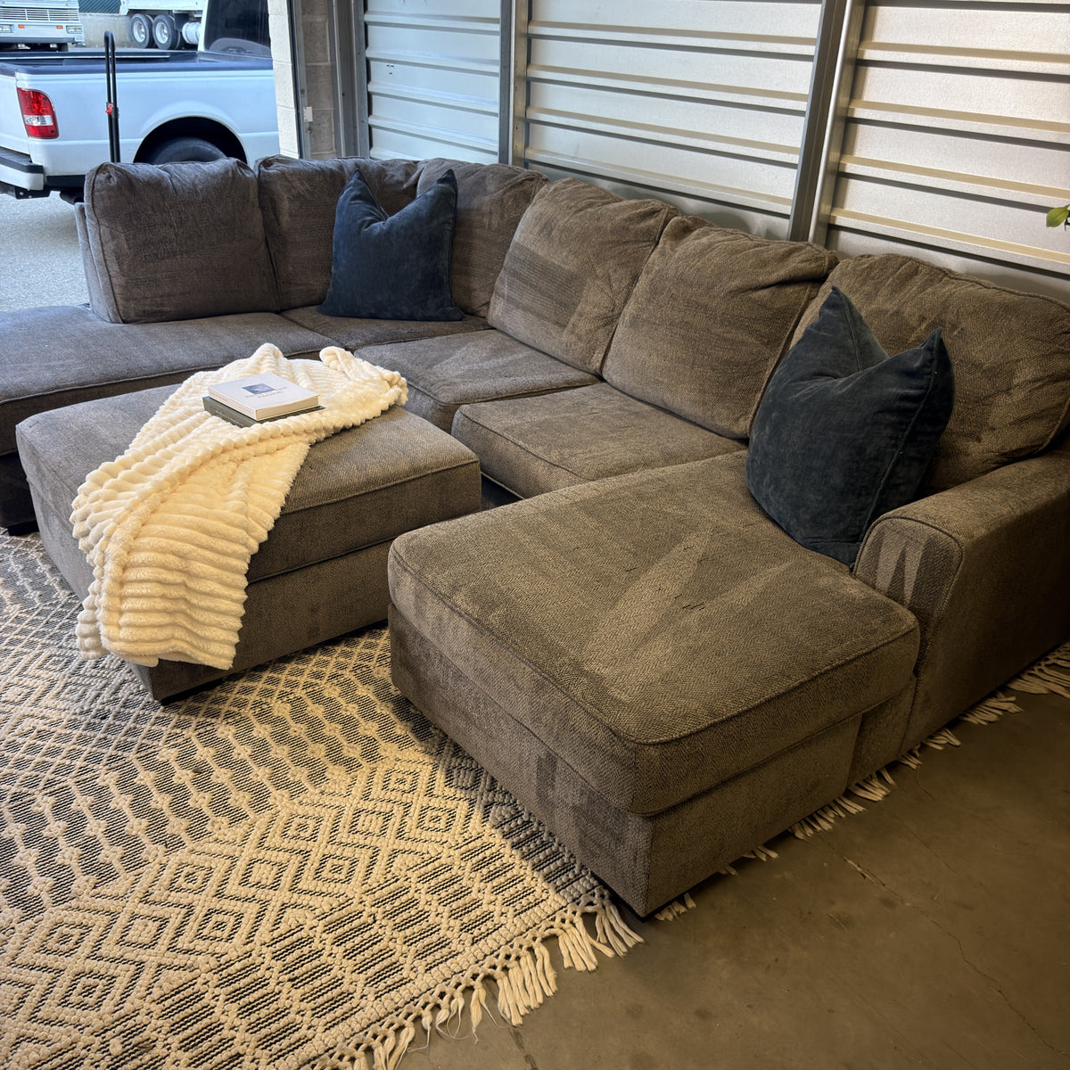 Ashley gray U-shaped sectional and storage ottoman — actual item IMG_8456.JPG