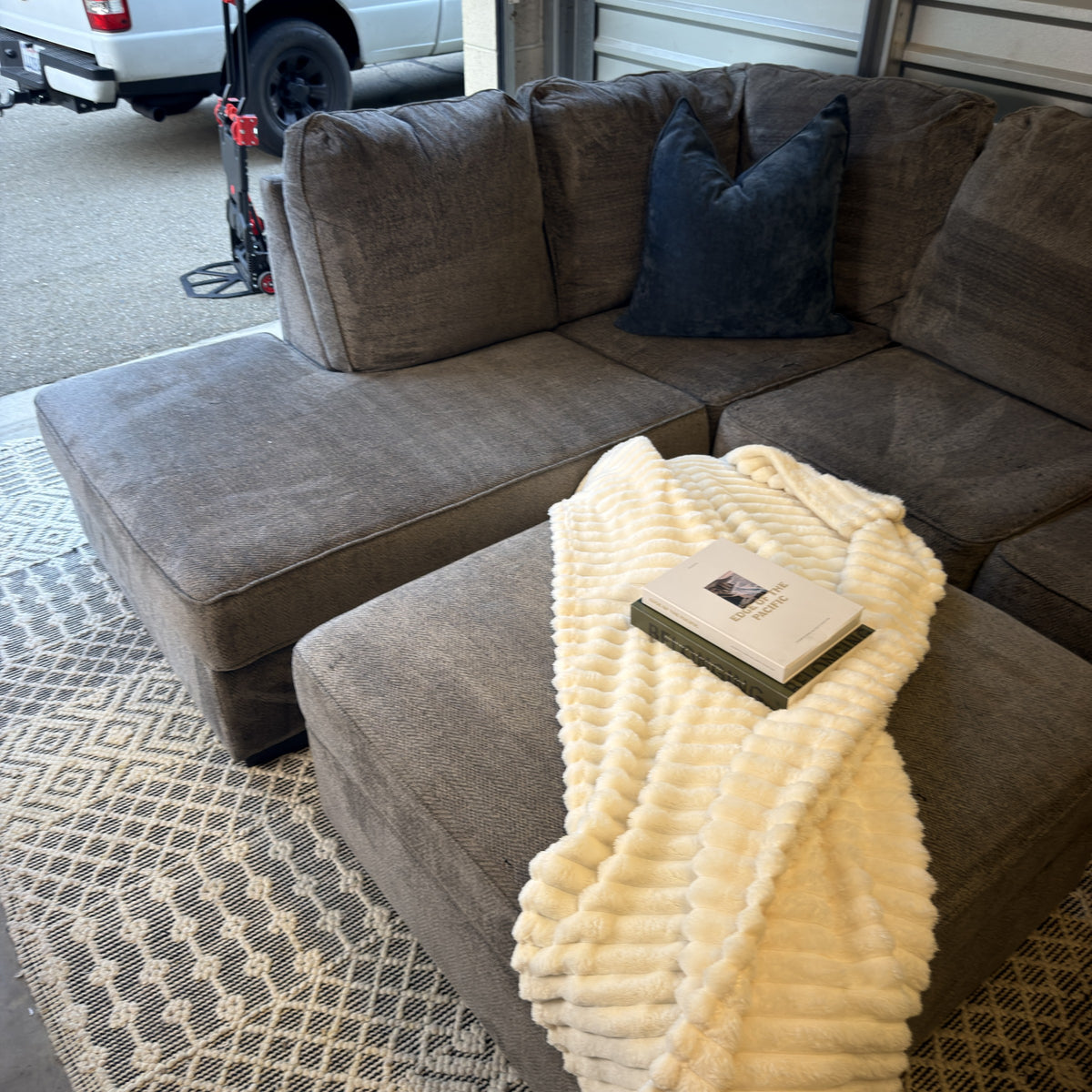 Ashley gray U-shaped sectional and storage ottoman — actual item IMG_8459.JPG