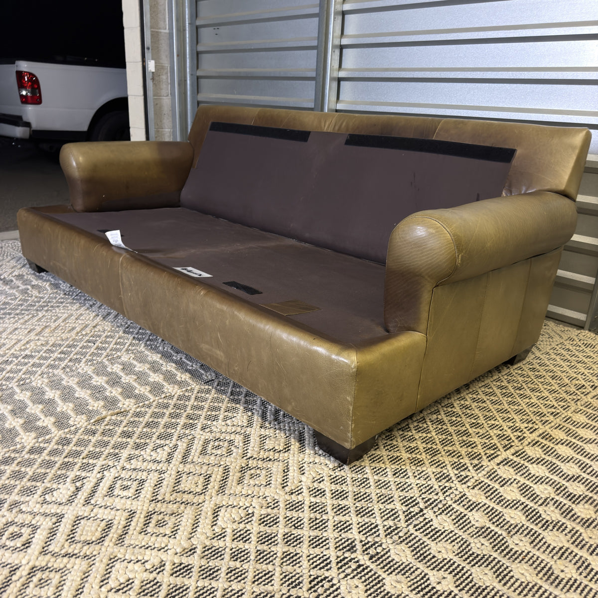 Crate & Barrel tan leather sofa — actual item IMG_8535.JPG