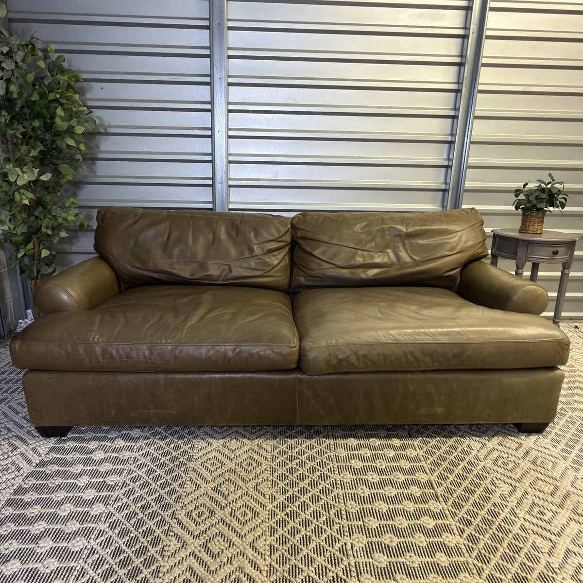 Crate & Barrel tan leather sofa — actual item IMG_8538.JPG