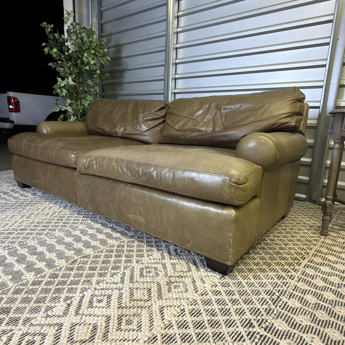Crate & Barrel tan leather sofa — actual item IMG_8540.JPG