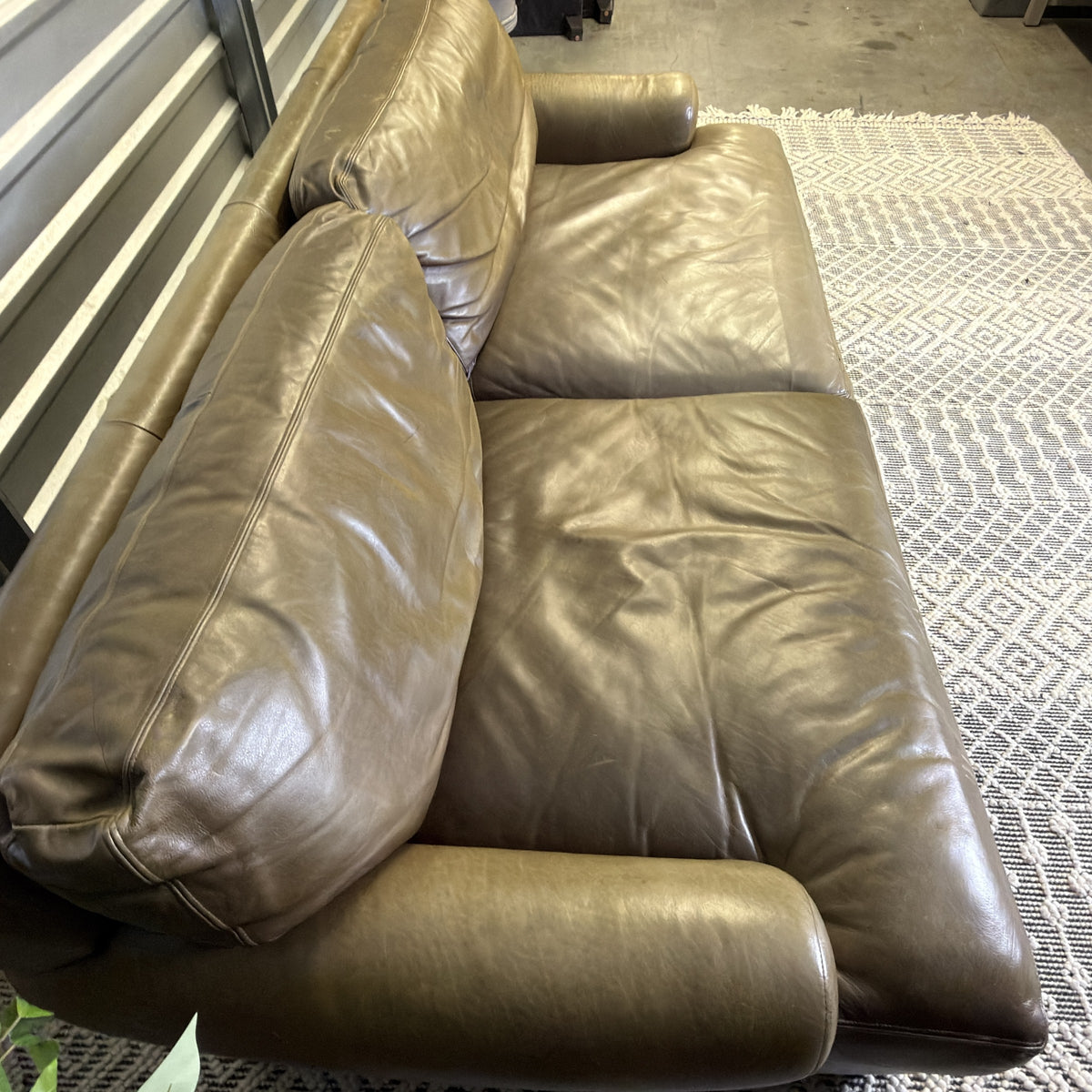 Crate & Barrel tan leather sofa — actual item IMG_8543.JPG