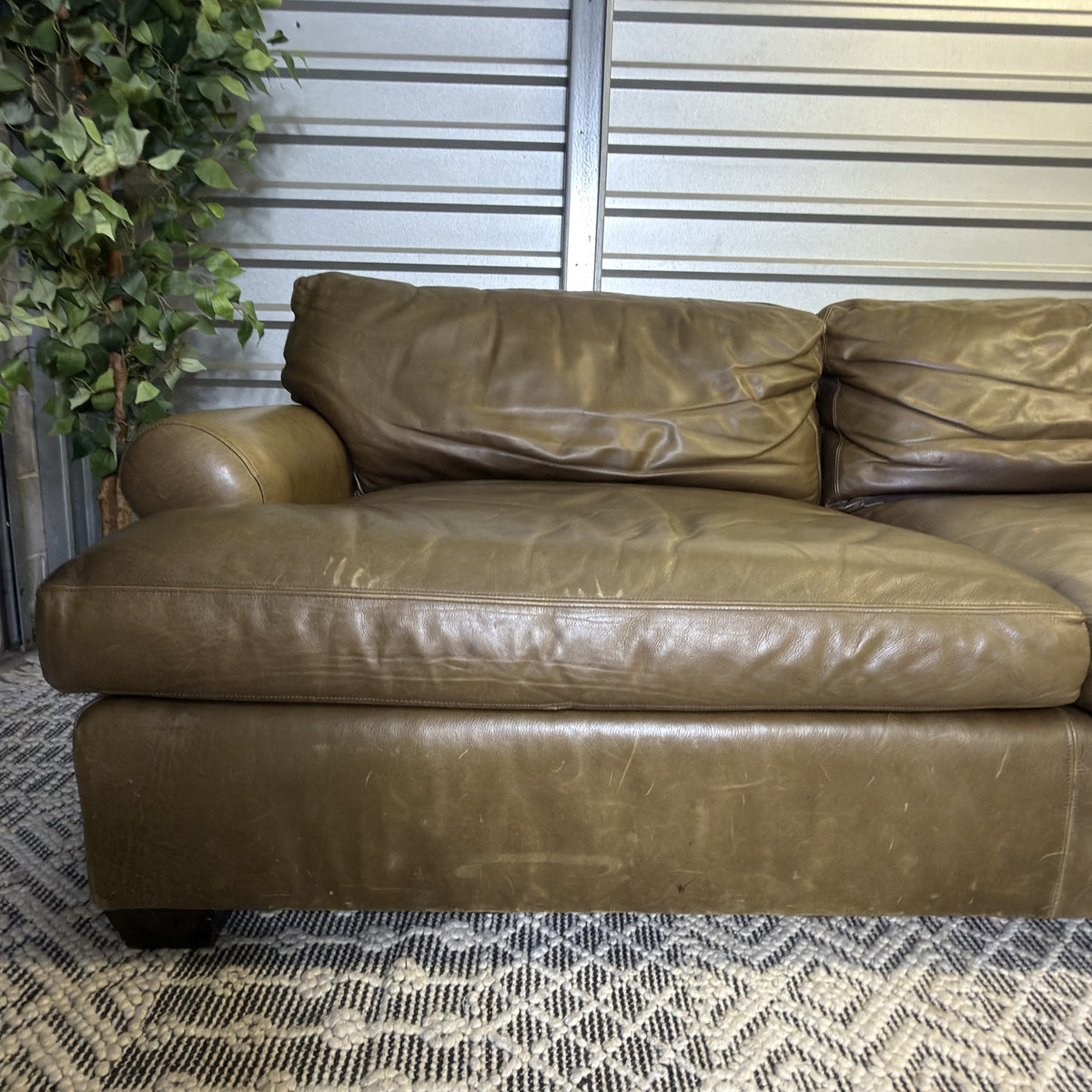Crate & Barrel tan leather sofa — actual item IMG_8550.JPG