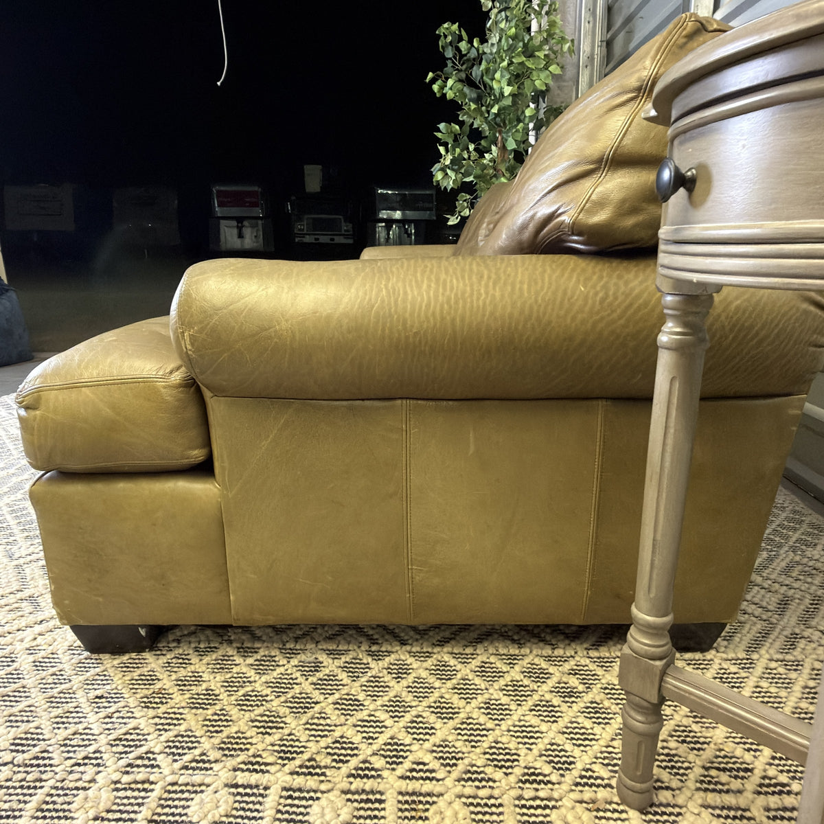 Crate & Barrel tan leather sofa — actual item IMG_8554.JPG