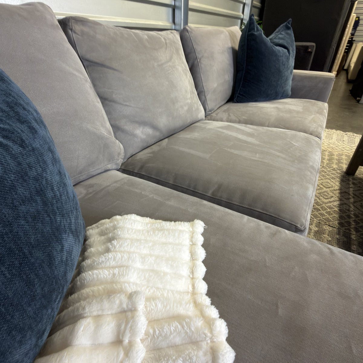 Crate & Barrel Axis Nickel chaise sectional — upholstery and cushions