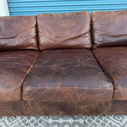 Restoration Hardware Maxwell 90” Distressed Brown Top-Grain Leather Sofa