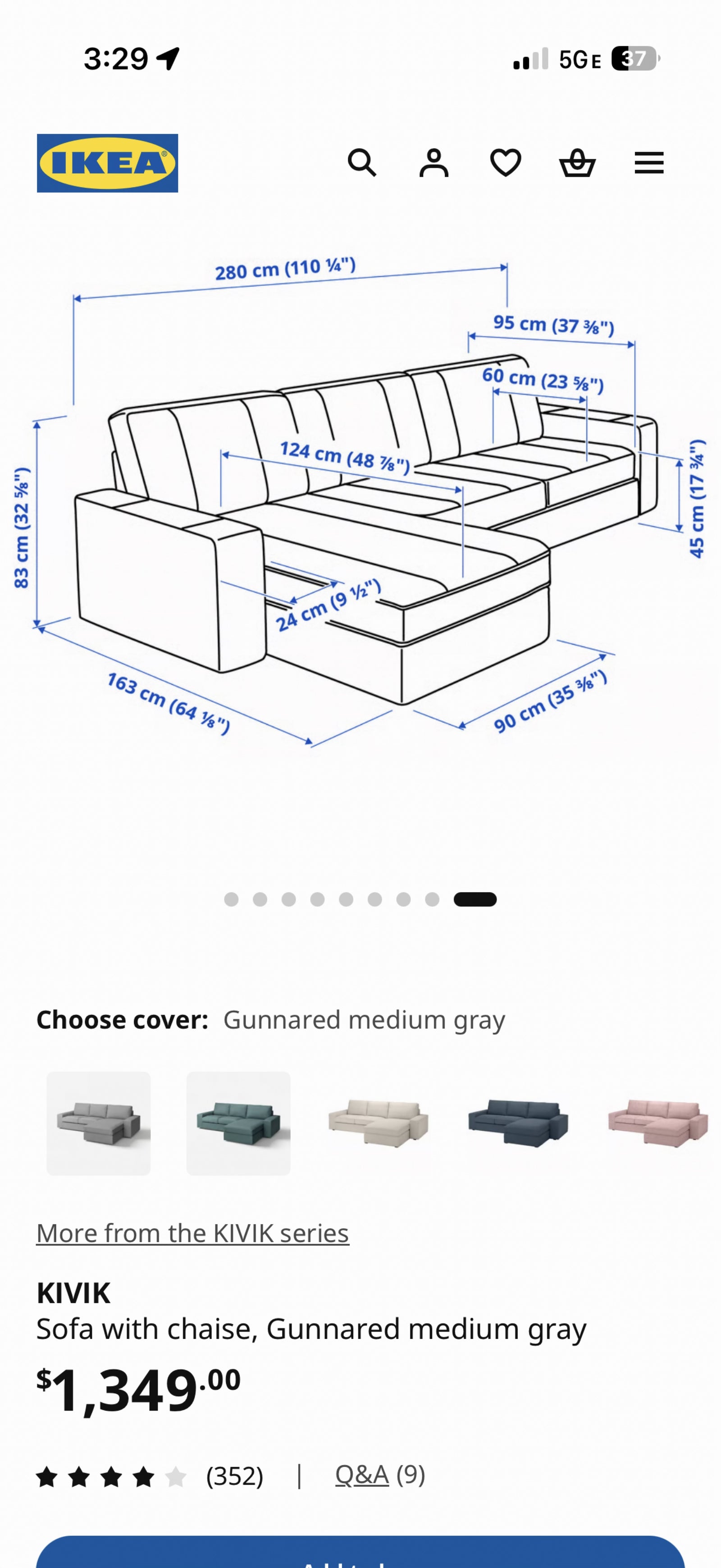 Brown IKEA Kivik two-piece sectional with chaise - gallery view 10