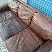 Restoration Hardware Maxwell 90” Distressed Brown Top-Grain Leather Sofa