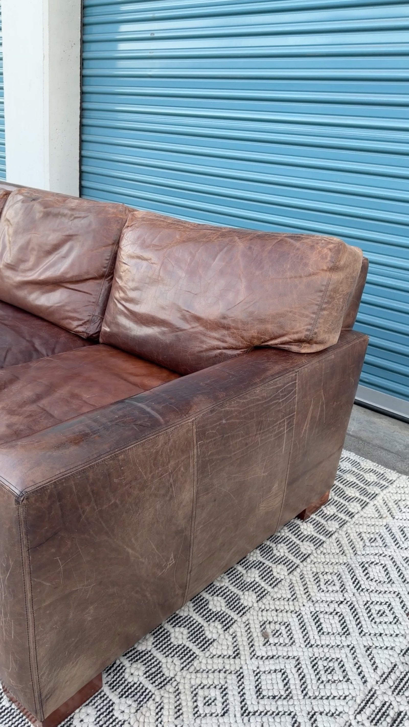 Restoration Hardware Maxwell 90” Distressed Brown Top-Grain Leather Sofa