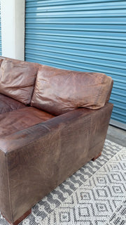 Restoration Hardware Maxwell 90” Distressed Brown Top-Grain Leather Sofa