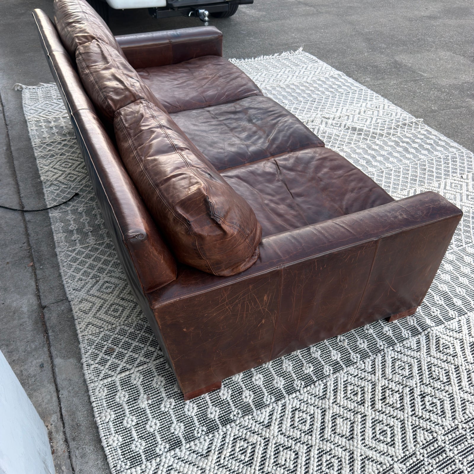 Restoration Hardware Maxwell 90” Distressed Brown Top-Grain Leather Sofa