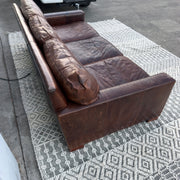 Restoration Hardware Maxwell 90” Distressed Brown Top-Grain Leather Sofa