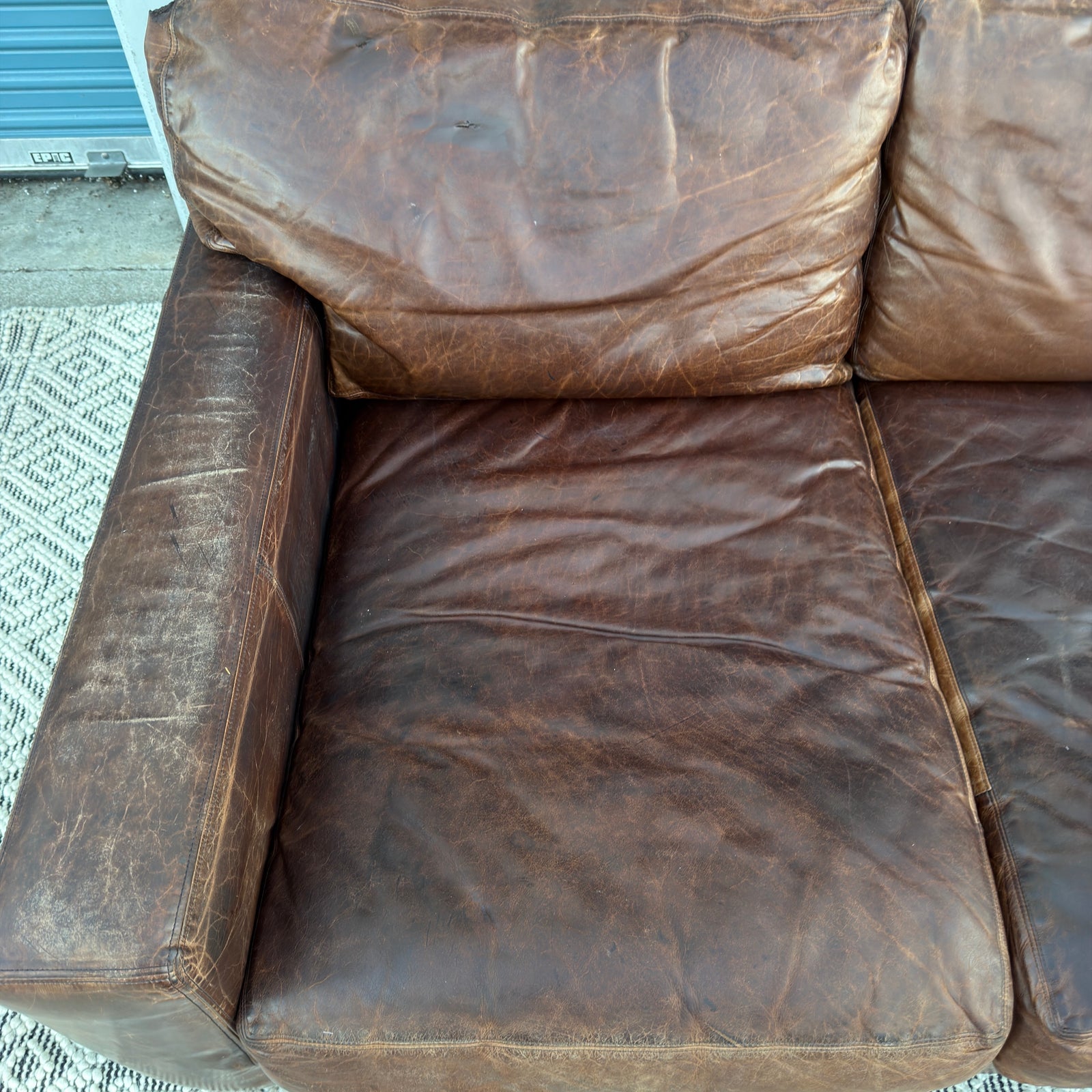 Restoration Hardware Maxwell 90” Distressed Brown Top-Grain Leather Sofa