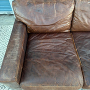 Restoration Hardware Maxwell 90” Distressed Brown Top-Grain Leather Sofa