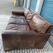Restoration Hardware Maxwell 90” Distressed Brown Top-Grain Leather Sofa