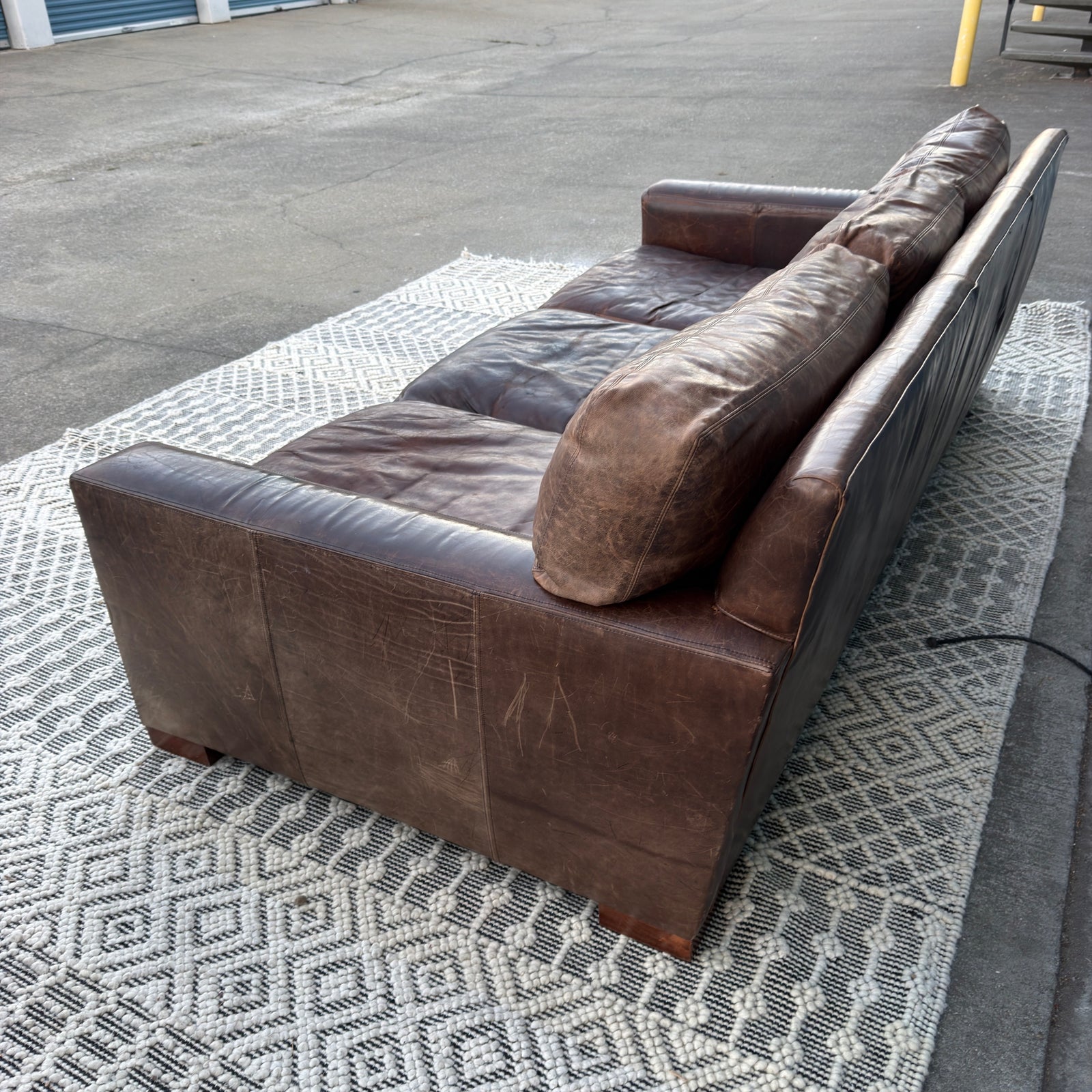 Restoration Hardware Maxwell 90” Distressed Brown Top-Grain Leather Sofa