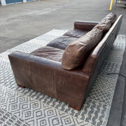 Restoration Hardware Maxwell 90” Distressed Brown Top-Grain Leather Sofa