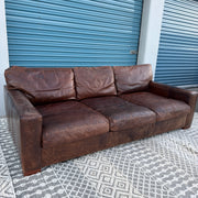 Restoration Hardware Maxwell 90” Distressed Brown Top-Grain Leather Sofa
