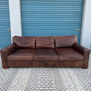 Restoration Hardware Maxwell 90” Distressed Brown Top-Grain Leather Sofa