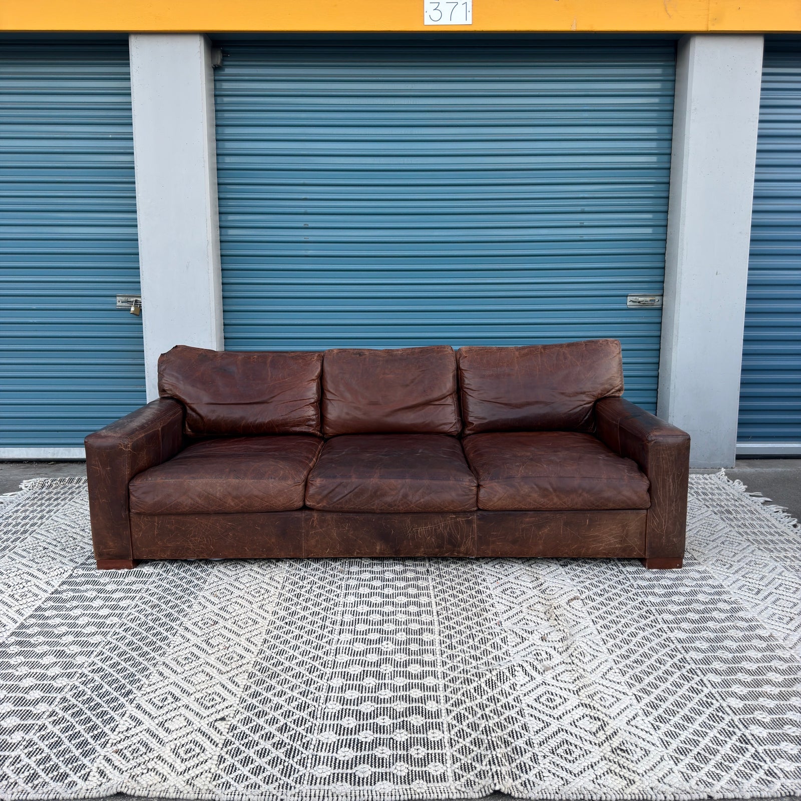 Restoration Hardware Maxwell 90” Distressed Brown Top-Grain Leather Sofa