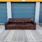 Restoration Hardware Maxwell 90” Distressed Brown Top-Grain Leather Sofa