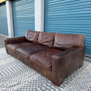 Restoration Hardware Maxwell 90” Distressed Brown Top-Grain Leather Sofa