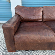 Restoration Hardware Maxwell 90” Distressed Brown Top-Grain Leather Sofa