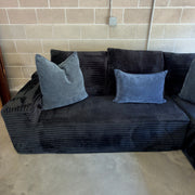Black corduroy sectional - straight view of standard seating section