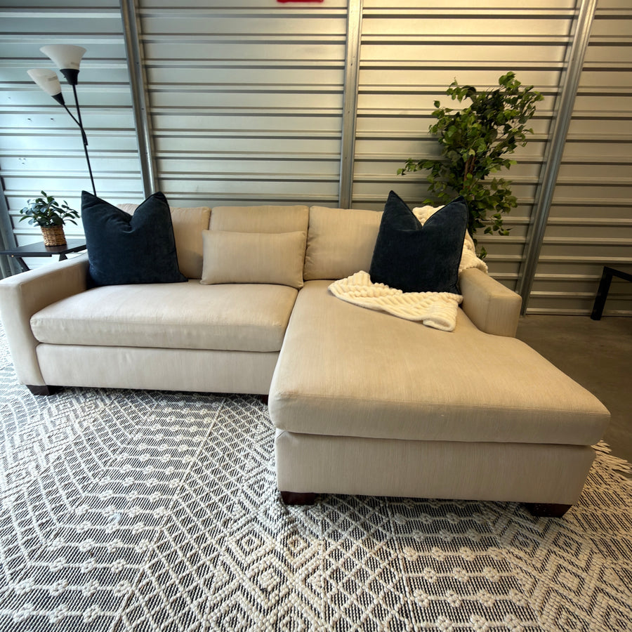 Oatmeal Pottery Barn York Slope Arm Chaise Loveseat - 83.5" - straight-on staged front view
