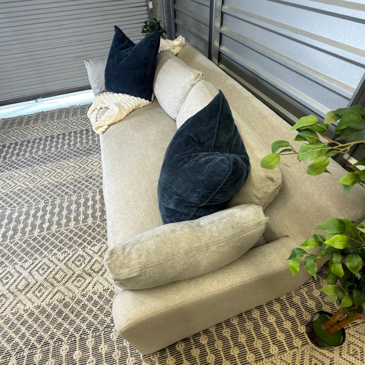 RH Belgian Track Arm 8' Sleeper Sofa – Light Oatmeal - overhead seat and cushion view