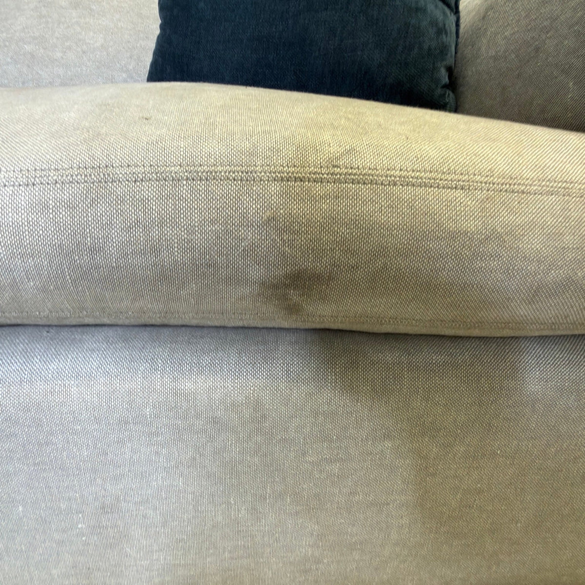 RH Belgian Track Arm 8' Sleeper Sofa – Light Oatmeal - upholstery condition and discoloration close-up