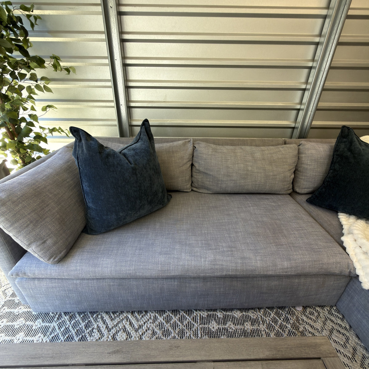 West Elm Shelter sectional staged cushion view