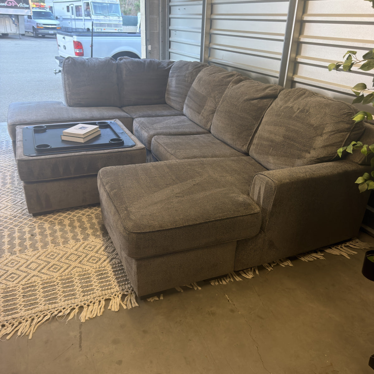 Ashley gray U-shaped sectional and storage ottoman — actual item IMG_8447.JPG