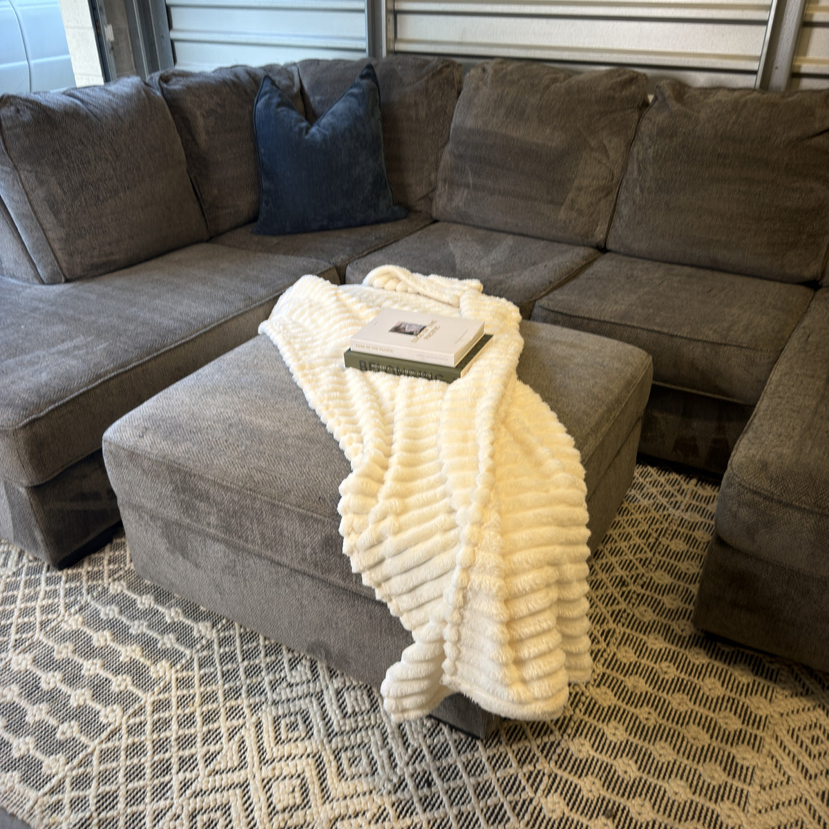 Ashley gray U-shaped sectional and storage ottoman — actual item IMG_8457.JPG