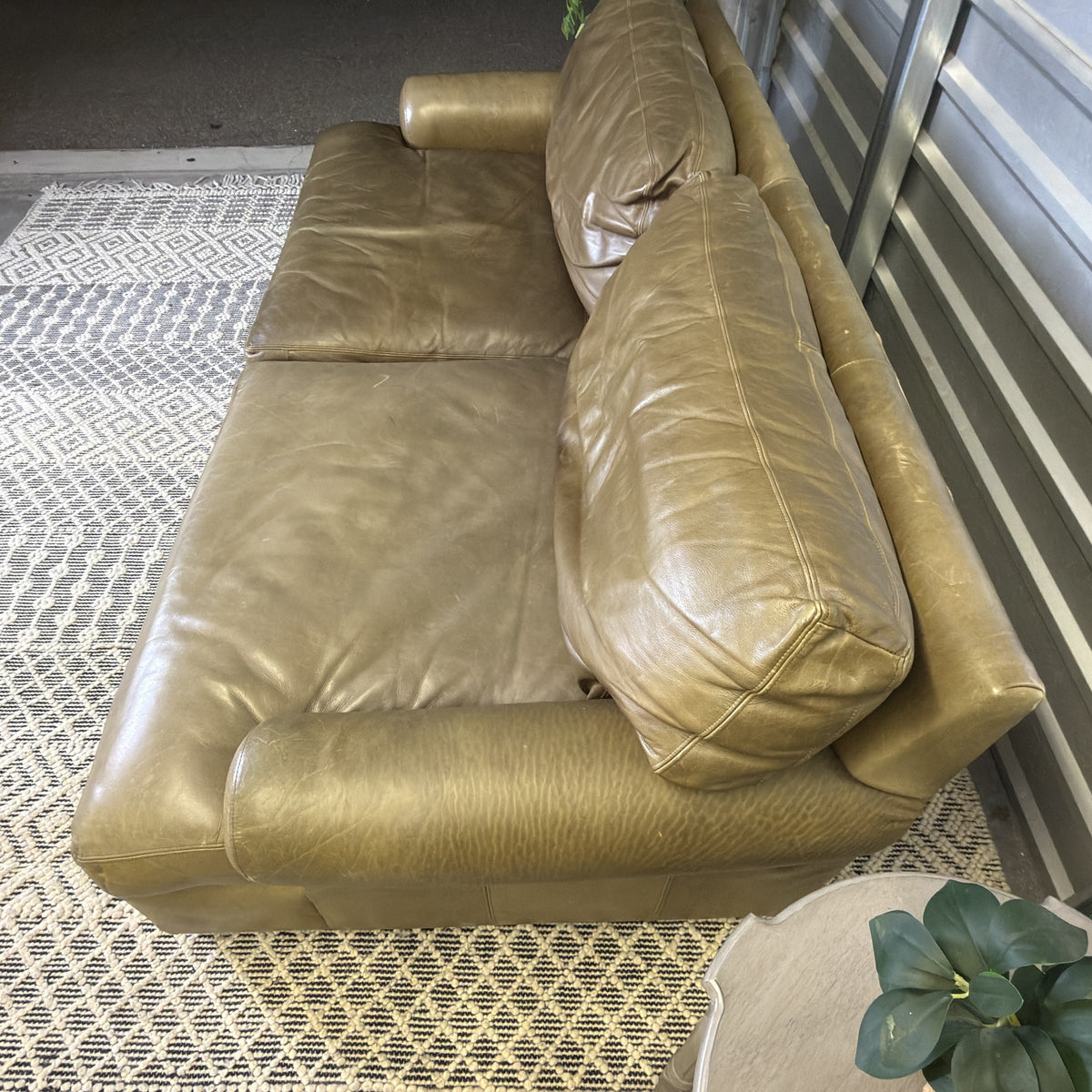 Crate & Barrel tan leather sofa — actual item IMG_8542.JPG