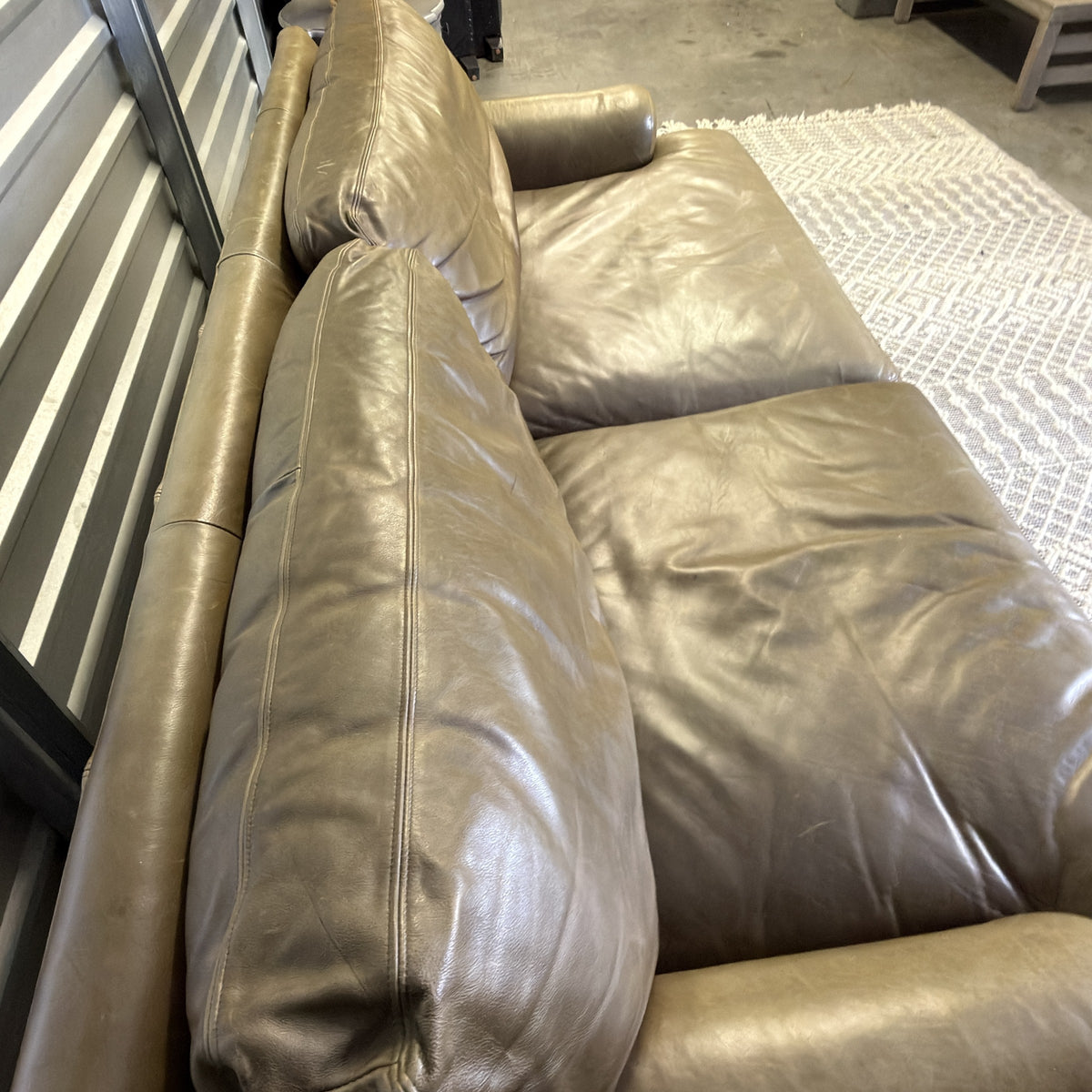 Crate & Barrel tan leather sofa — actual item IMG_8544.JPG