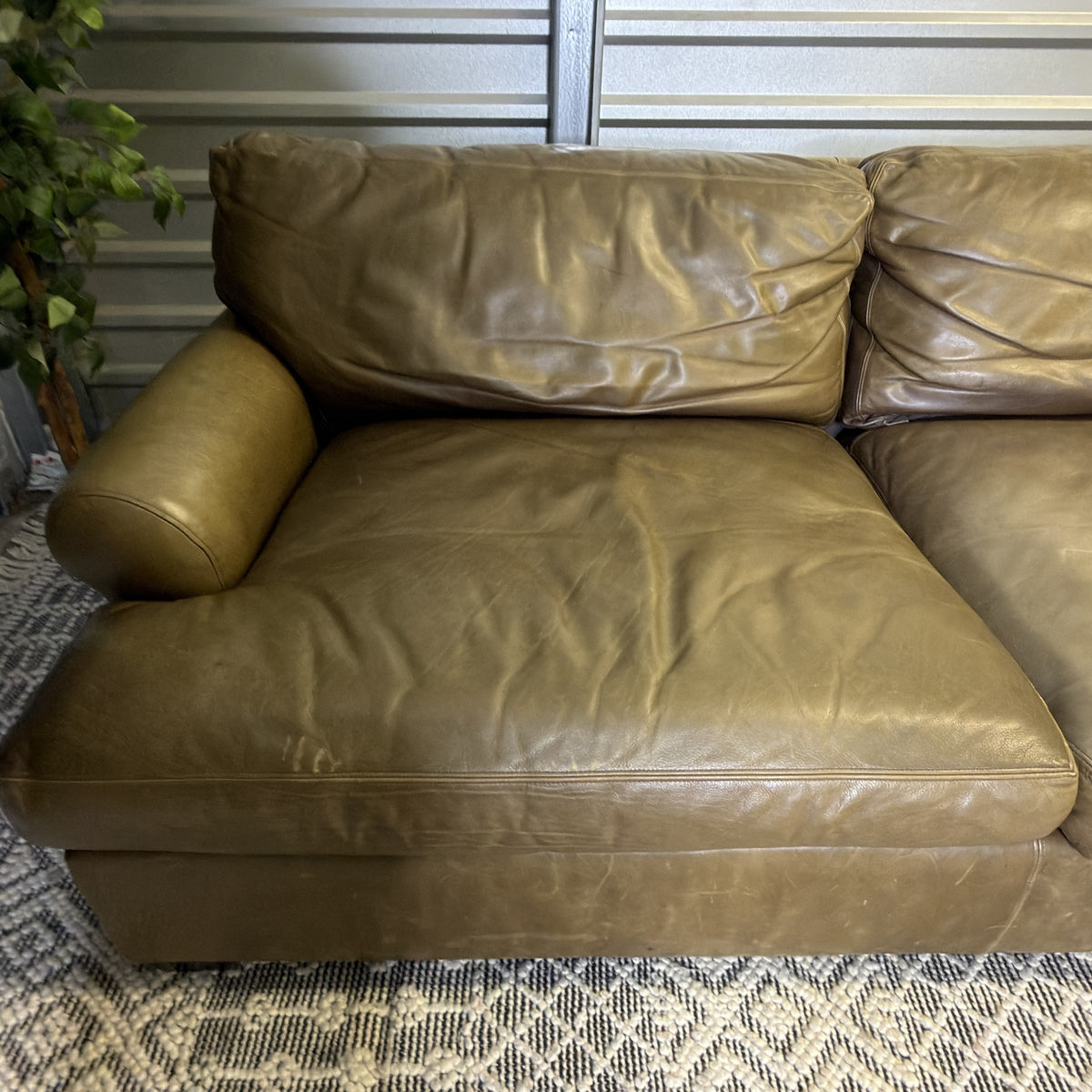 Crate & Barrel tan leather sofa — actual item IMG_8545.JPG