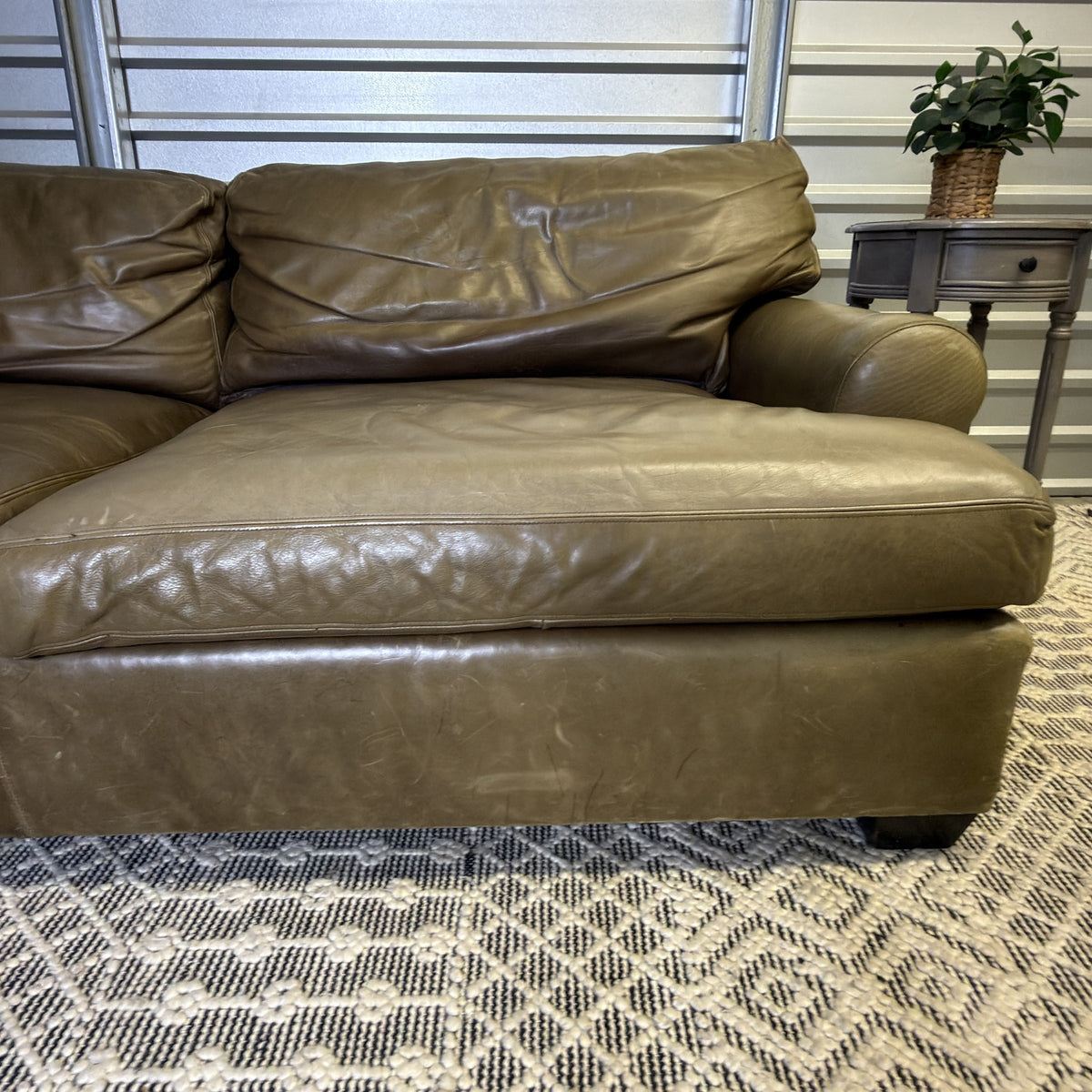 Crate & Barrel tan leather sofa — actual item IMG_8551.JPG