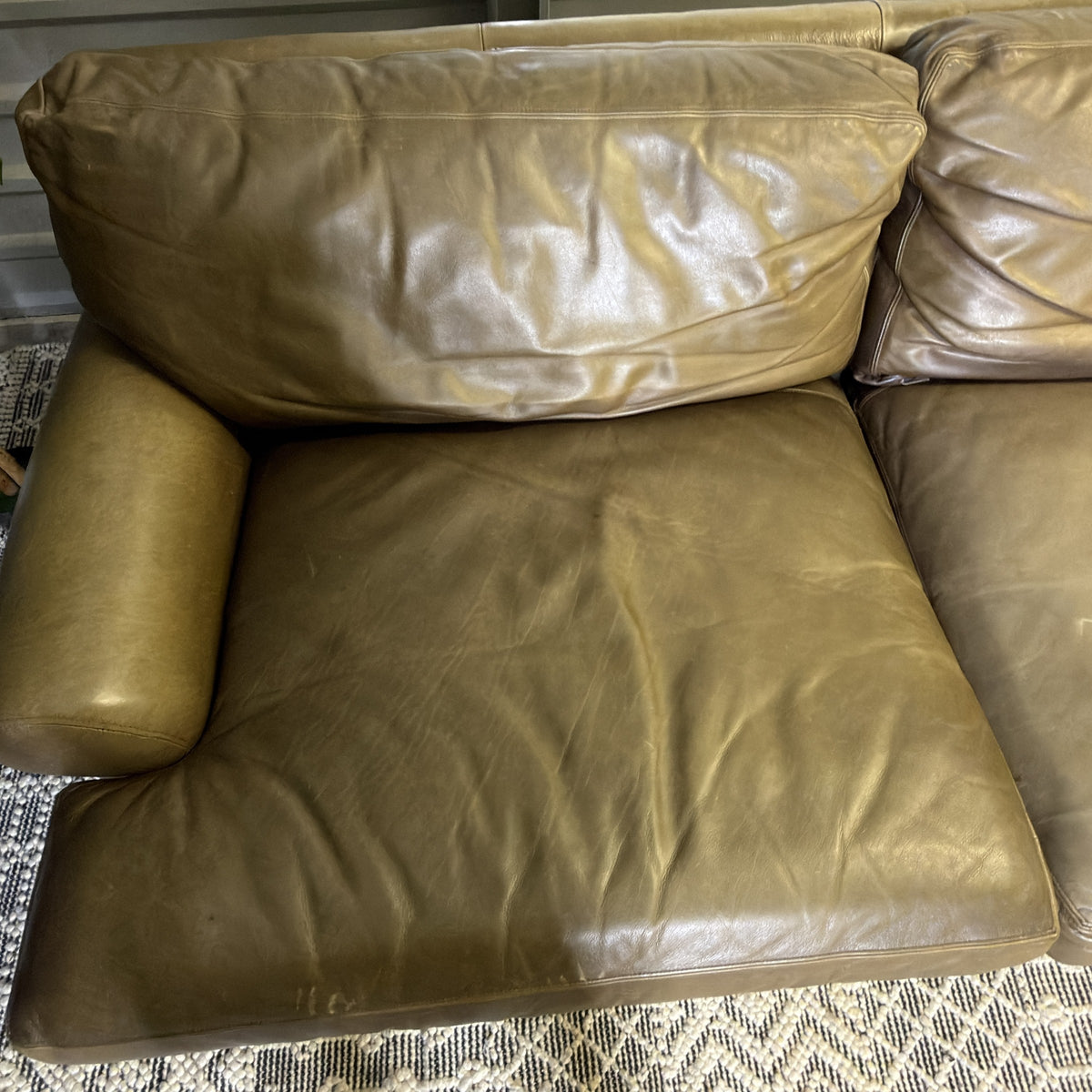 Crate & Barrel tan leather sofa — actual item IMG_8553.JPG
