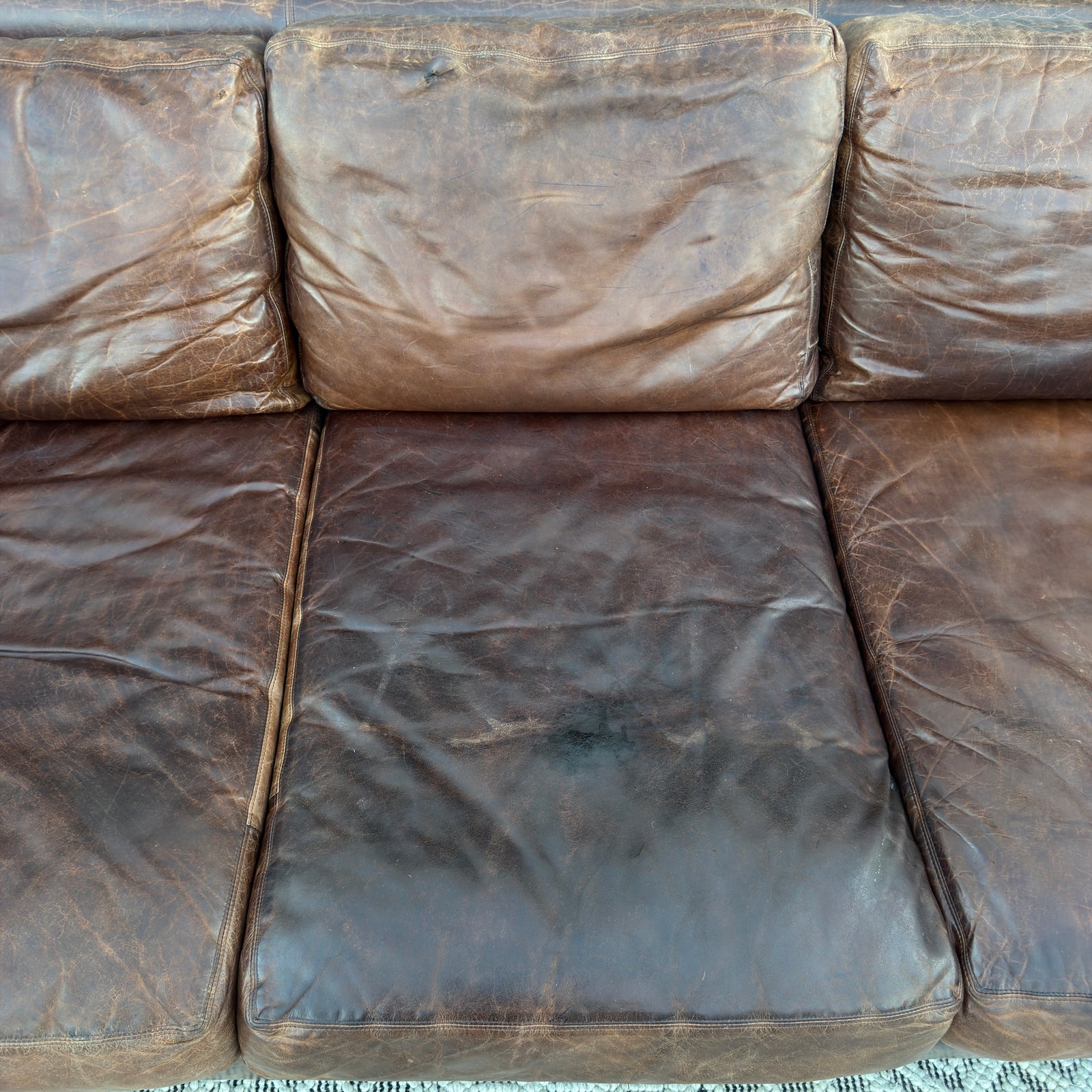 Restoration Hardware Maxwell 90” Distressed Brown Top-Grain Leather Sofa