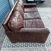 Restoration Hardware Maxwell 90” Distressed Brown Top-Grain Leather Sofa