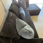 Black corduroy sectional - deep seating and back cushion detail