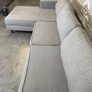 Gray Living Spaces Calais III sectional sofa, side angle showing chaise and back cushions
