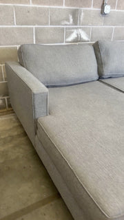 Gray Living Spaces Calais III sectional sofa, close-up of chaise section