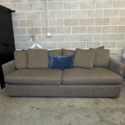 Brown Crate & Barrel tweed sofa, front view