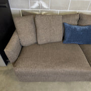 Brown Crate & Barrel tweed sofa, front view